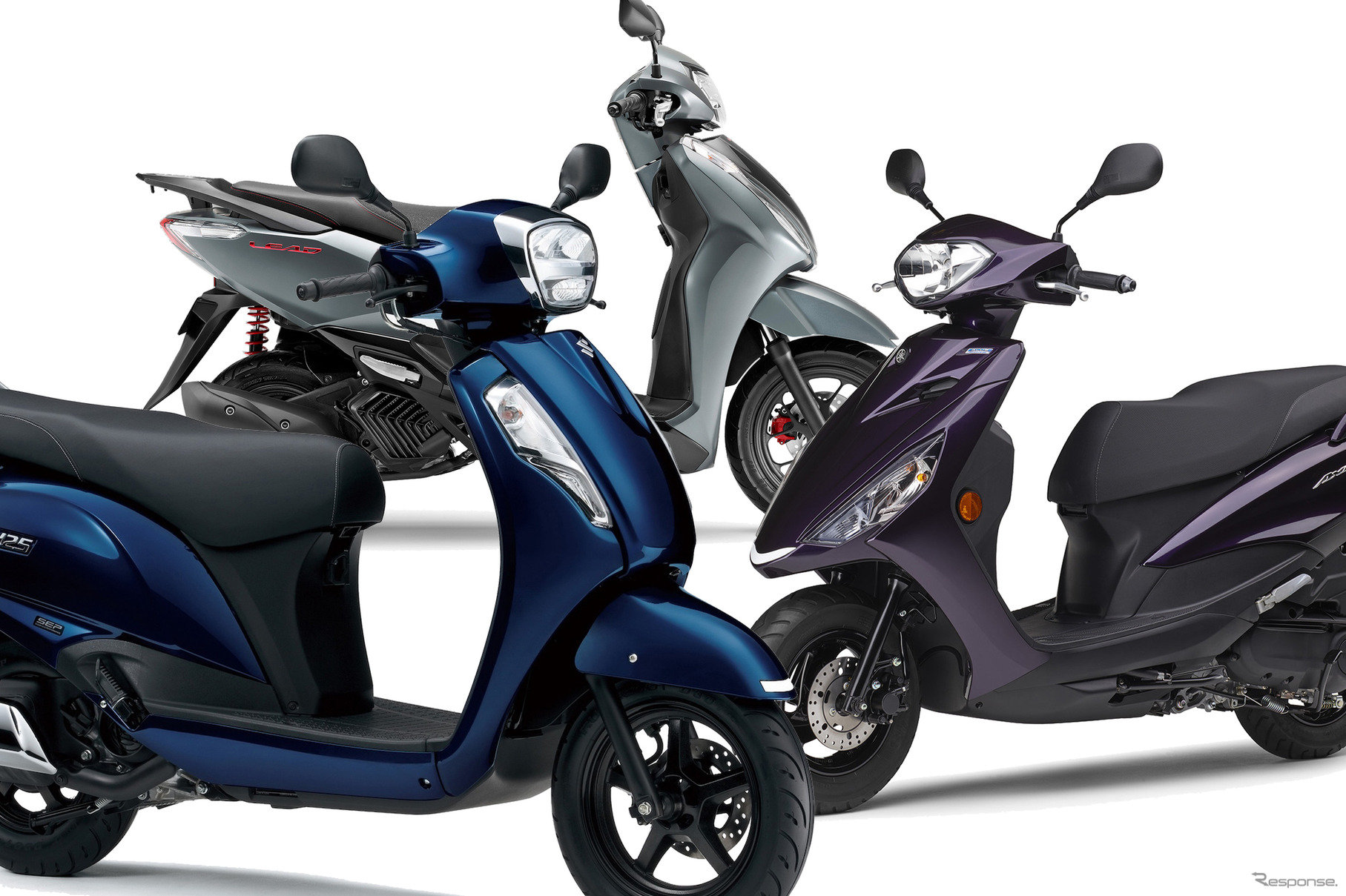 「新生活の足」に選びたい原付2種スクーター11選。左からスズキ アドレス125、ホンダ リード125、ヤマハ アクシスZ